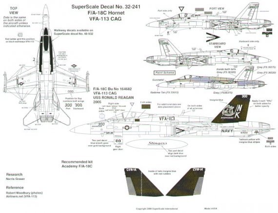 Aereo F/A-18C Hornet 1/32 VFA-113 USS Ronald Reagan