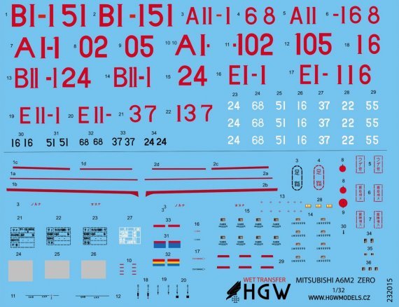 1/32 Mitsubishi A6M2 Zero stencils