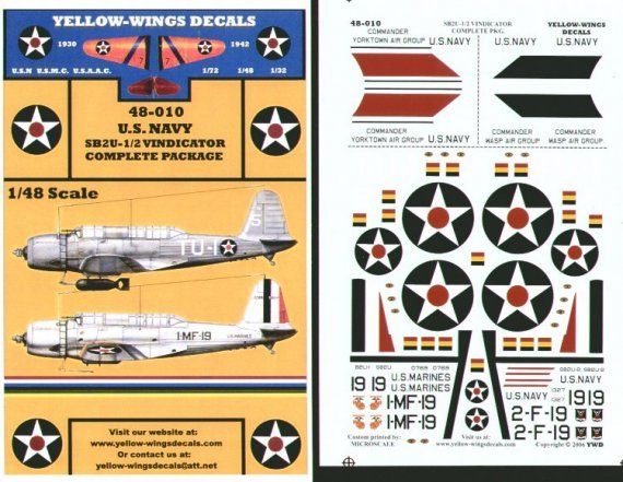 Yellow Wings Decalcomanie SB2U Vindicator 1/48