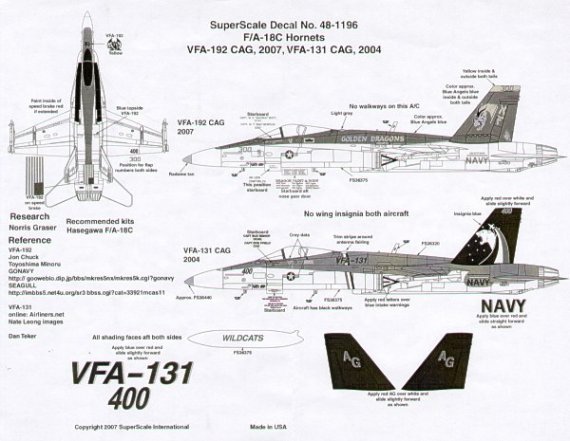 1/48 McDonnell Douglas F/A-18C Hornets, VFA-192, VFA-131