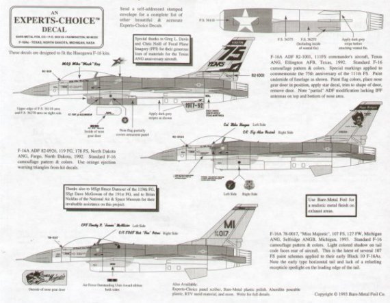 D�cals F-16A Fighting Falcon ANG & NASA 1/72