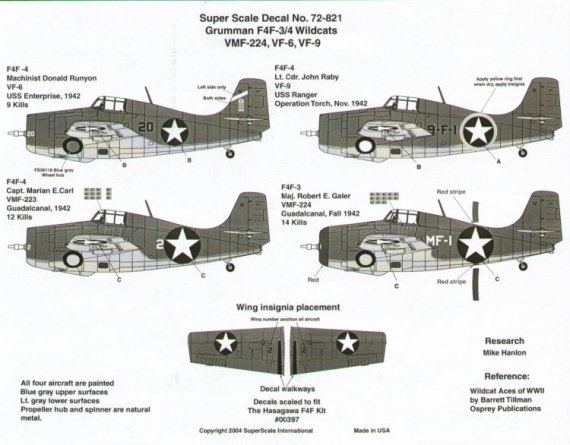 Microscale D�calcomanies F4F-3/4 Wildcat 1/72