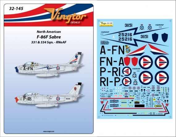 1/32 North-American F-86F Sabre, Squadron codes & serials, RNoAF