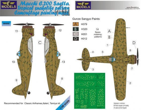 1/48 Macchi C.200 Saetta Tropical snakelike Camo paint mask