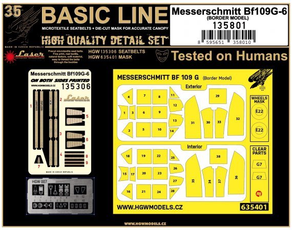 1/35 Messerschmitt Bf-109G-6 Basic LINE: seatbelts + masks Borde