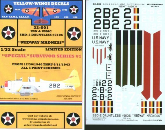 Yellow Wings D�calcomanies SBD-2 Dauntless 1/32