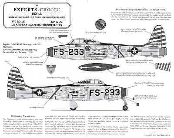 1/72 Republic F-84E Thunderjet Skyblazers Decals