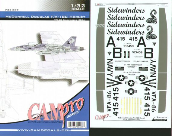 CAM PRO 1/32 F/A-18C Hornet VFA-86 Sidewinders USS Enterprise