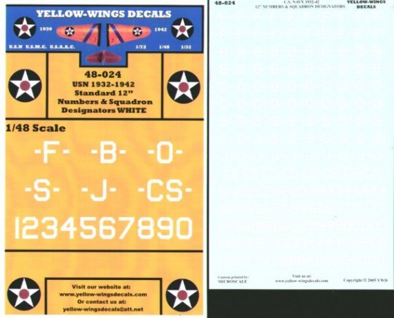 Yellow Wings USN Squadron Designators Decals White 1/48