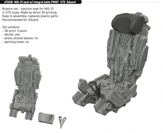Brassin 1/72 MiG-21 seat with integral belts PRINT