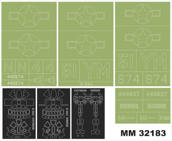 1/32 Consolidated B-24J Liberator canopy & insignia masks