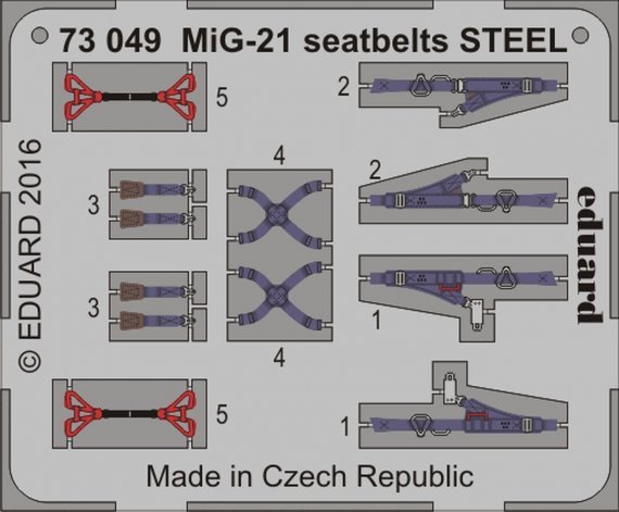 SET 1/72 MiG-21 seatbelts STEEL Colour Photoetched