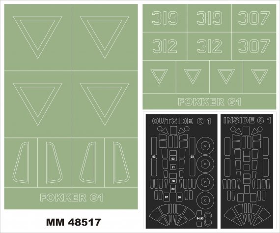 1/48 Fokker G-1a 2 canopy masks + insignia and markings masks