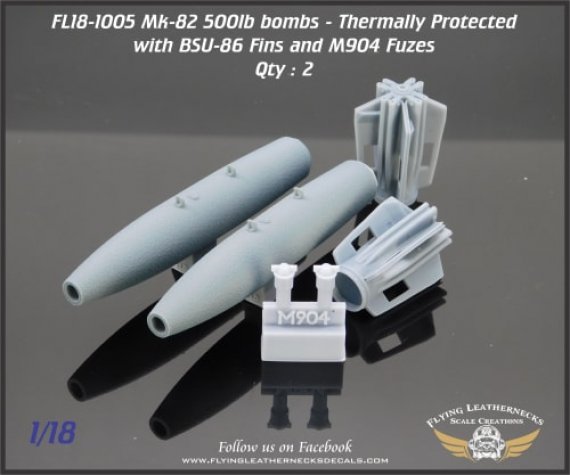 1/18 Mk-82 500lb bomb with BSU-86 fin, M904 fuze Tp 2 bombs