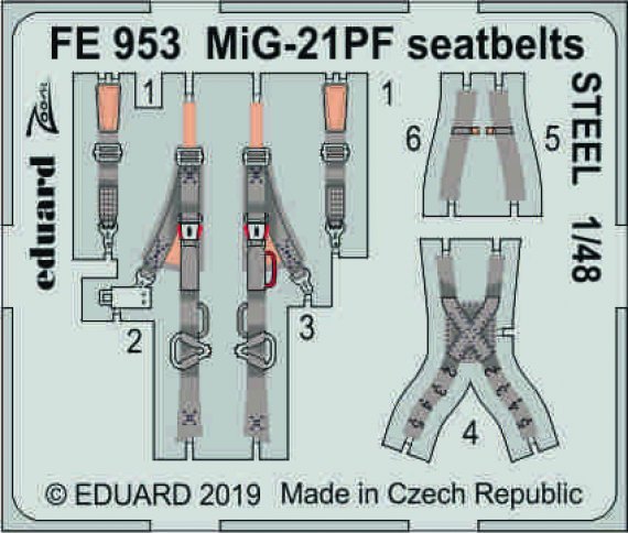 1/48 MiG-21PF seatbelts STEEL