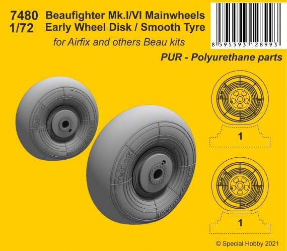 1/72 Beaufighter Mk.I/VI Mainwheels early, smooth
