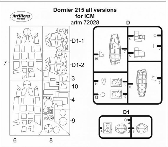 1/72 Dornier Do-215B-4/Do-215B-5 canopy paint masks
