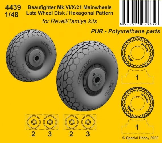 1/48 Beaufighter Mk.VI/X/21 Mainwheels late Hexagonal pattern