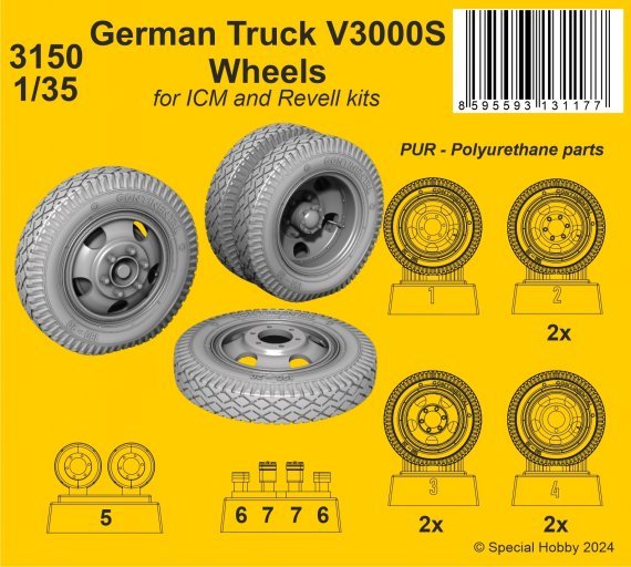 1/35 German Truck V3000S Wheels for ICM & Revell