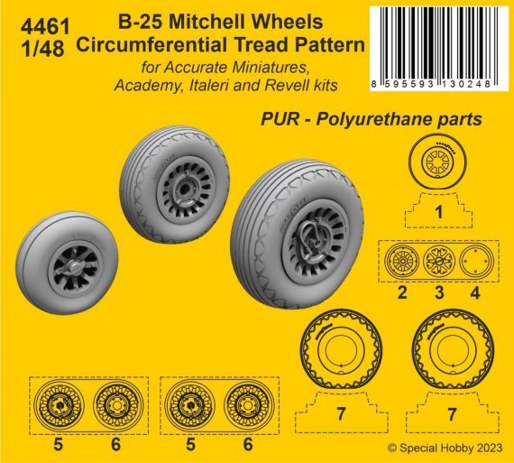 1/48 B-25 Mitchell Wheels Circumferential Tread