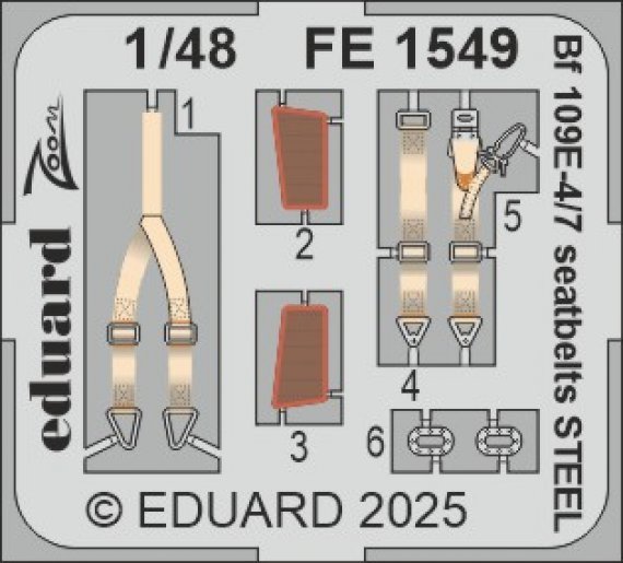 1/48 Bf 109E-4/7 seatbelts STEEL for Tamiya