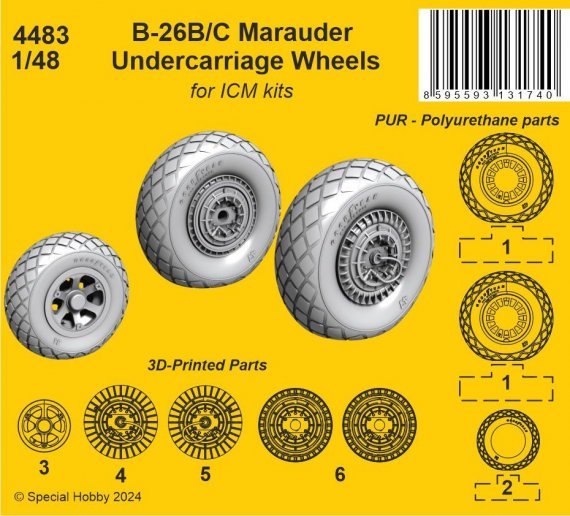 1/48 B-26B/C Marauder Undercarriage Wheels for ICM