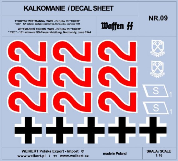 1/16 TIGER I 222 101st SS, Normandy, June 1944 decal