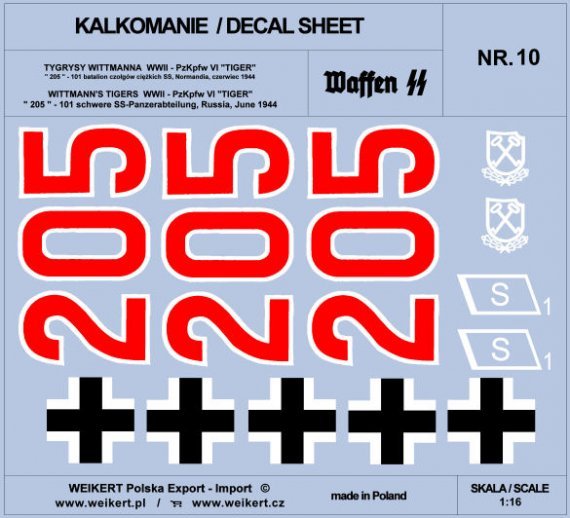 1/16 TIGER I 205 101st SS, Normandy, June 1944 decal