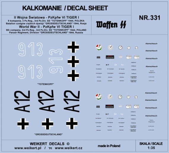 1/35 PzKpfw VI TIGER Divis.SS Totenkopf, 1944 Part 1 decal