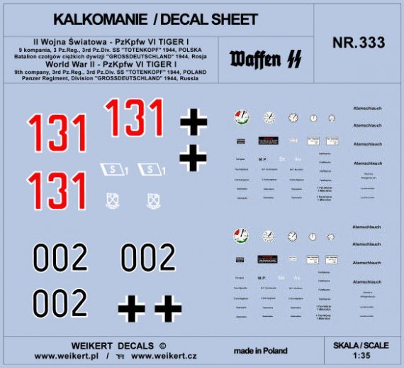 1/35 PzKpfw VI TIGER Divis.SS Totenkopf, 1944 Part 2 decal