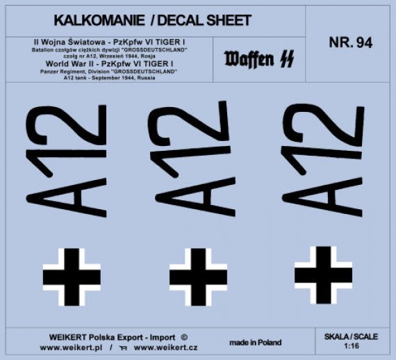 1/16 PzKpfw. VI TIGER I A12 tank Grossd. Div.1944 decal