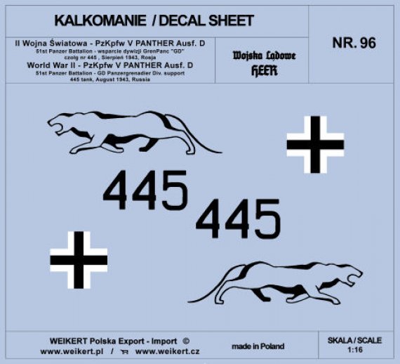 1/16 PzKpfw. V PANTHER Ausf. D No.445 51st Battal. decal
