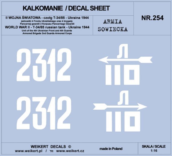 1/16 Russian tank T-34/85 4th Ukraincludes Fr., UA 1944 decal