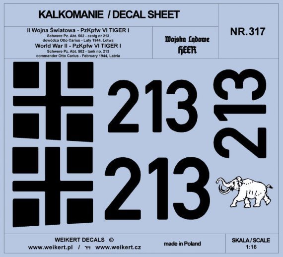 1/16 TIGER I Otto Carius 213 Schw. Febr. 1944 decal