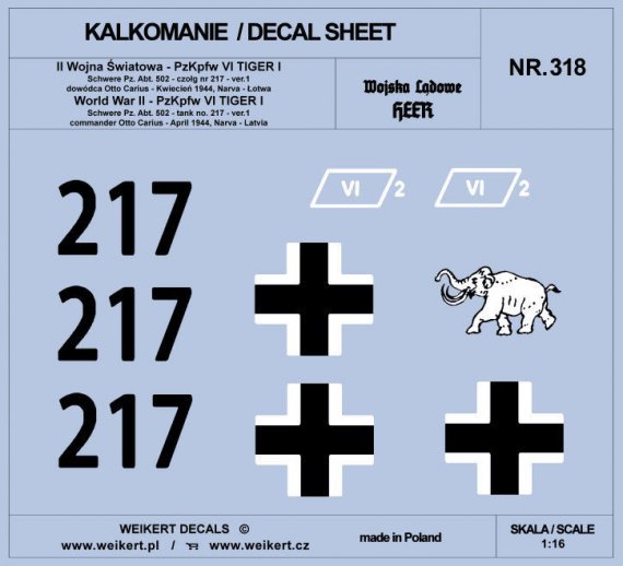 1/16 TIGER I Otto Carius 217 Schw. April 1944 decal