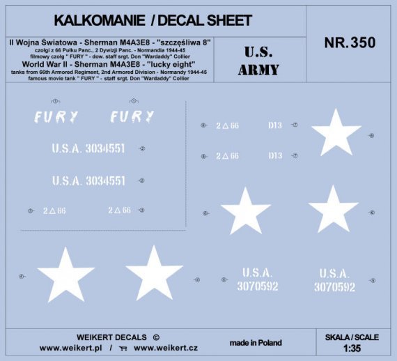 1/35 US ARMY Tank Sherman M4A3E8, Lucky Eight decal