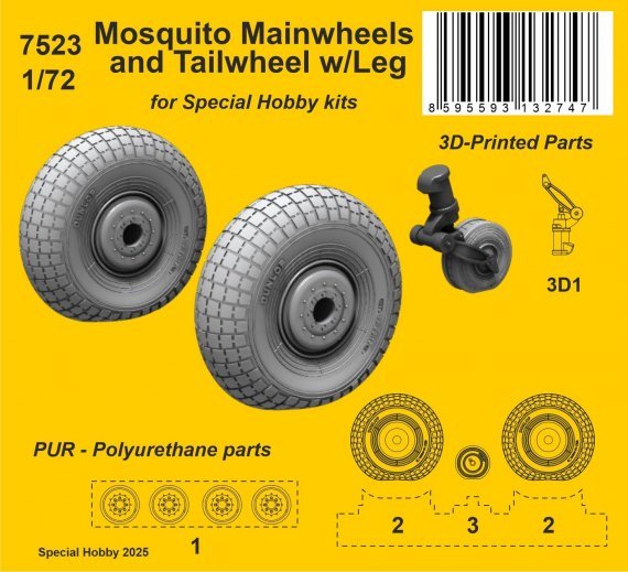 1/72 Mosquito Mainwheels and Tailwheel with Leg