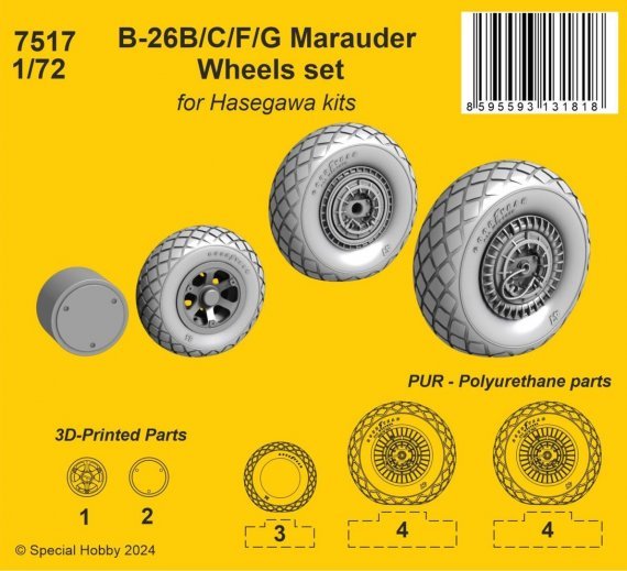 1/72 B-26B/C/F/G Marauder Wheels set for Hasegawa