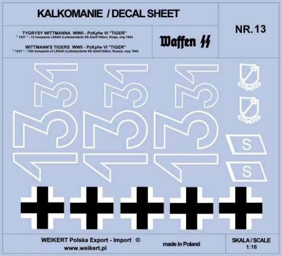 1/16 TIGER I 1331 LSSAH, Russia, May 1943 decal