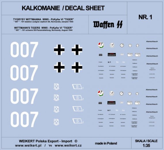1/35 TIGER I 007 101st SS, Normandy, August 1944 decal