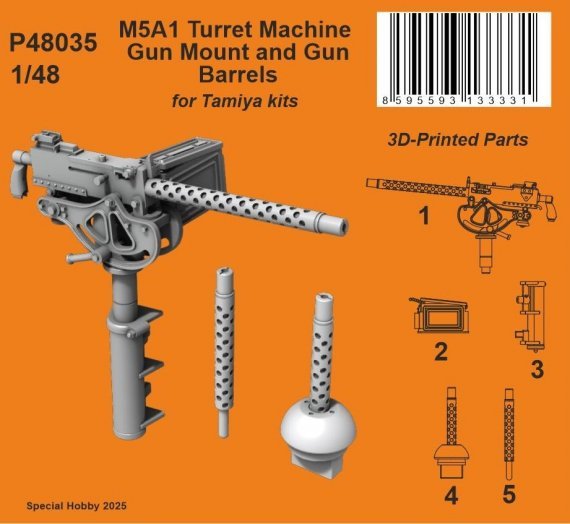 1/48 M5A1 Turret MG Mount & Gun Barrels for Tamiya