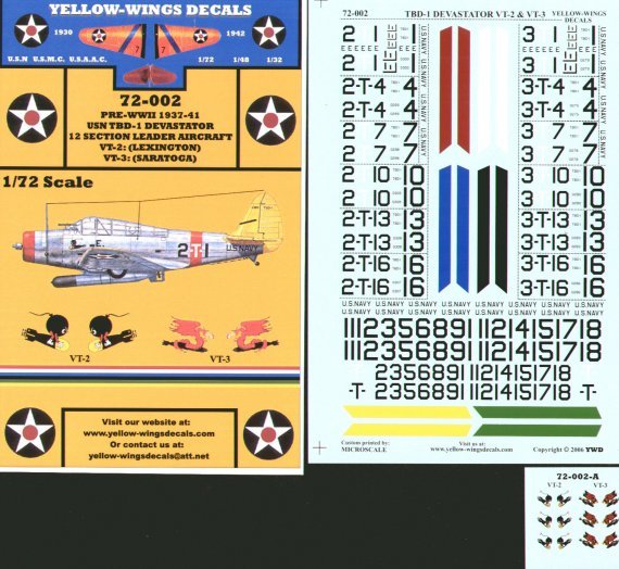 Yellow Wings Decalcomanie TBD-1 Devastator 1/72
