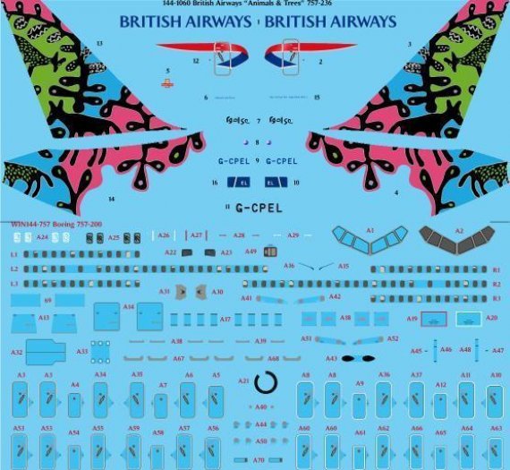 1/144 British Airways Animals & Trees Boeing 757-236 decals