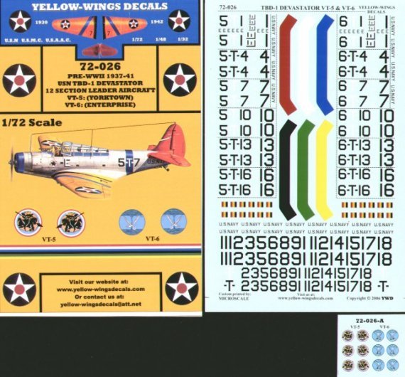 Yellow Wings TBD-1 Devastator Decals 1/72