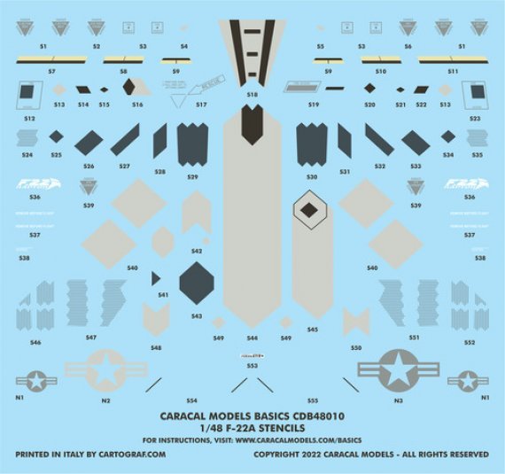 Caracal Models Decalcomanie F-22A Stencils 1/48