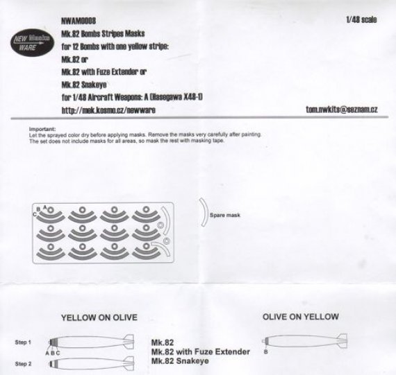 1/48 Masks for Mk.82 Bombs Stripes 'one yellow stripe'