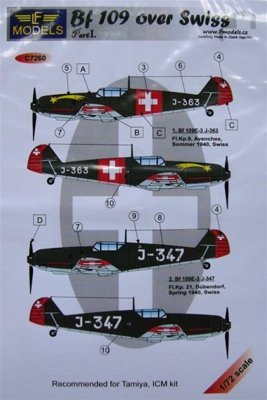 1/72 Decals Bf 109 over Swiss  Part I.