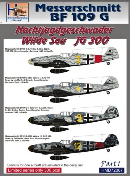 1/72 Decals Bf 109G JG 300 Wilde Sau  Part 1