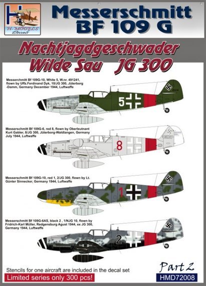 1/72 Decals Bf 109G JG 300 Wilde Sau  Part 2