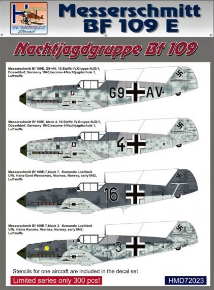 1/72 Decals Bf 109E Nachtjagdgruppe (4x camo)
